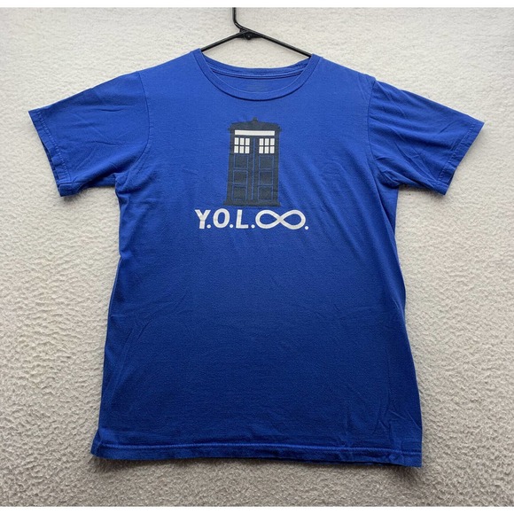 Dr Who Other - Dr. Who Graphic T-Shirt Mens Small S Tardis The Doctor YOLO BBC TV SciFi Blue‎